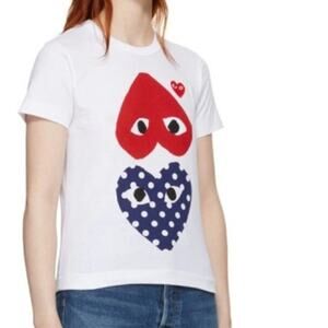 Comme des Garcons Play White Polka Dot Heart Logo T-Shirt size M